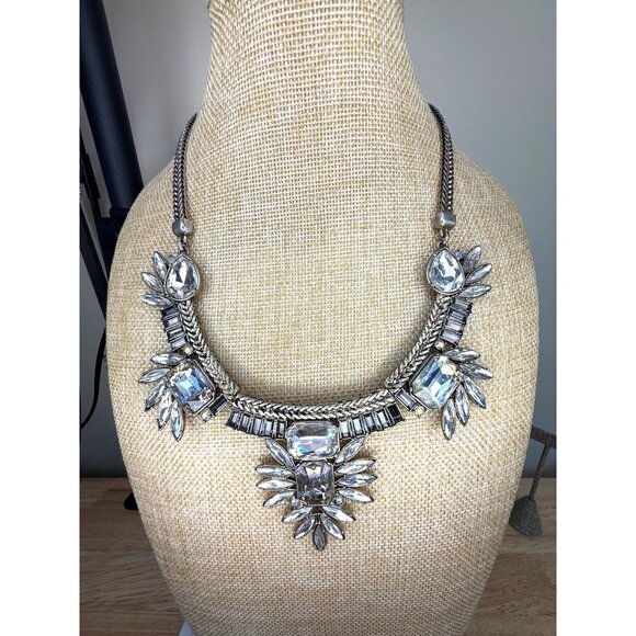Loft Silver-Tone Crystal Statement Necklace With Rhinestone Accents - Picture 1 of 15